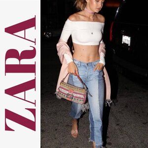 NWT ZARA CONTRAST 2-TONE CROPPED STRAIGHT LEG MID RISE, SIZE 12